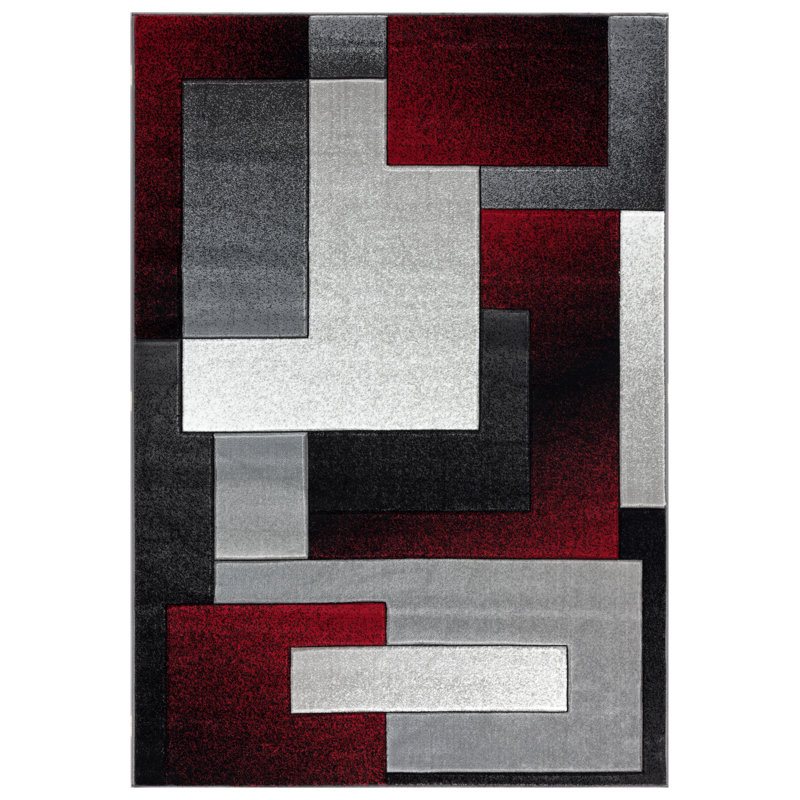 Wrought Studio Adonia Geometric Gray/Black/Burgundy Area Rug & Reviews